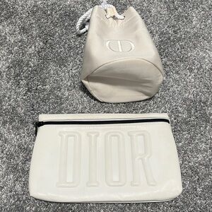 2 Christian Dior Cream Cosmetic Toiletry Bags